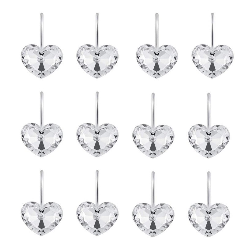 Actpe Decorative Crystal Heart Shape Shower Curtain Hooks Rust Resistant Hooks Glide Shower Ring Hangs Holder Bling for Bathroom, Pack of 12 - Image 2